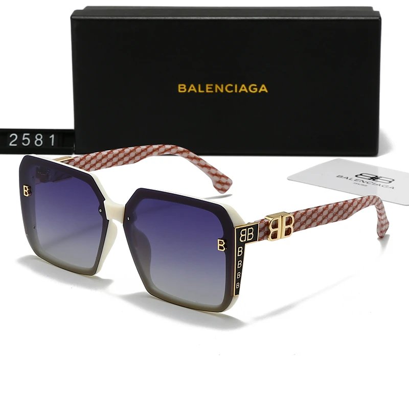 Balenciaga BB Oversized Square Sunglasses White-Red Monogram Frame Blue Gradient Lens #2581