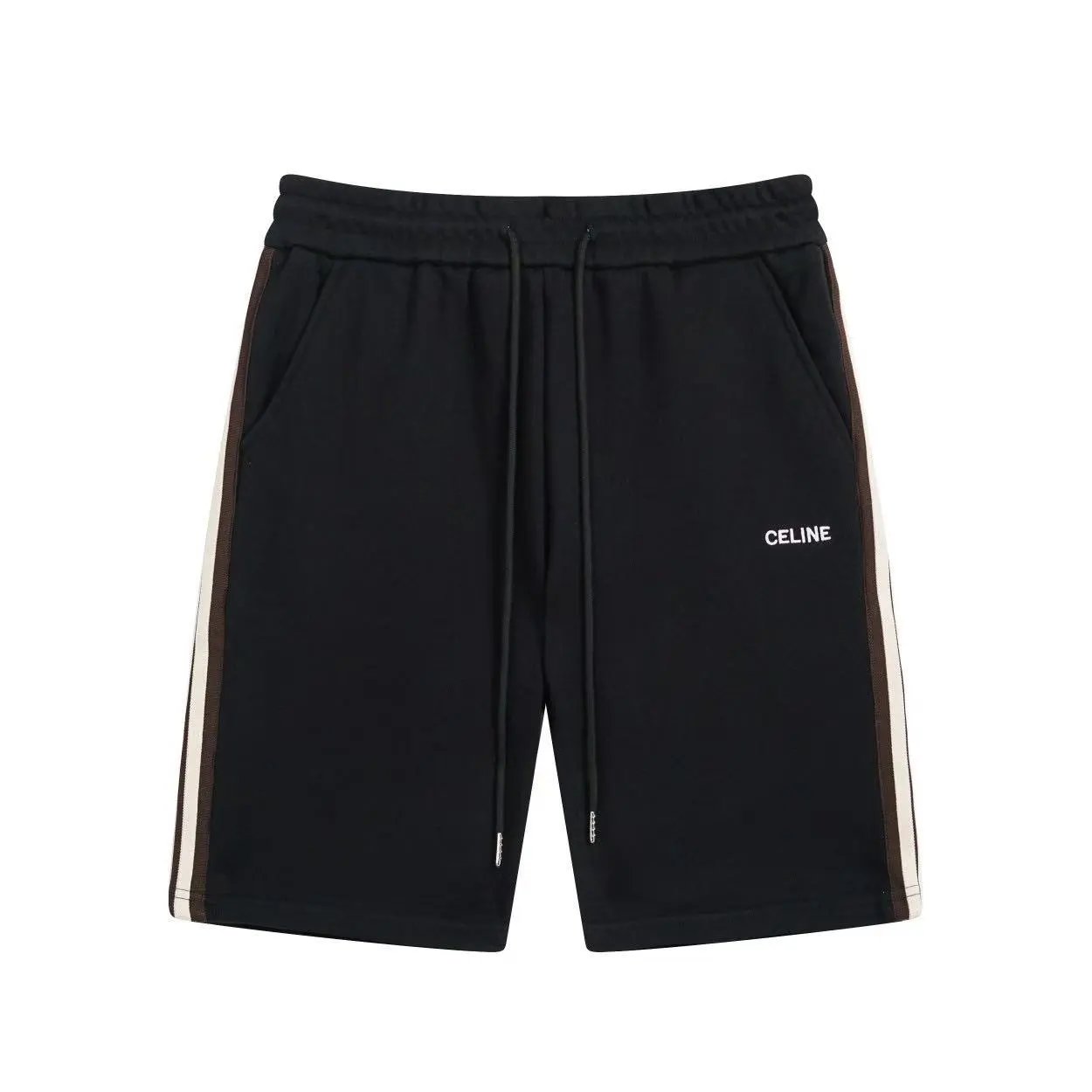 Celine Side Stripe Sweat Shorts Black Brown