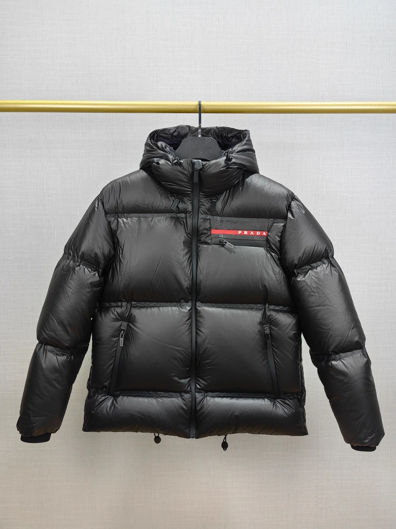Prada Chaqueta Acolchada Técnica Negra