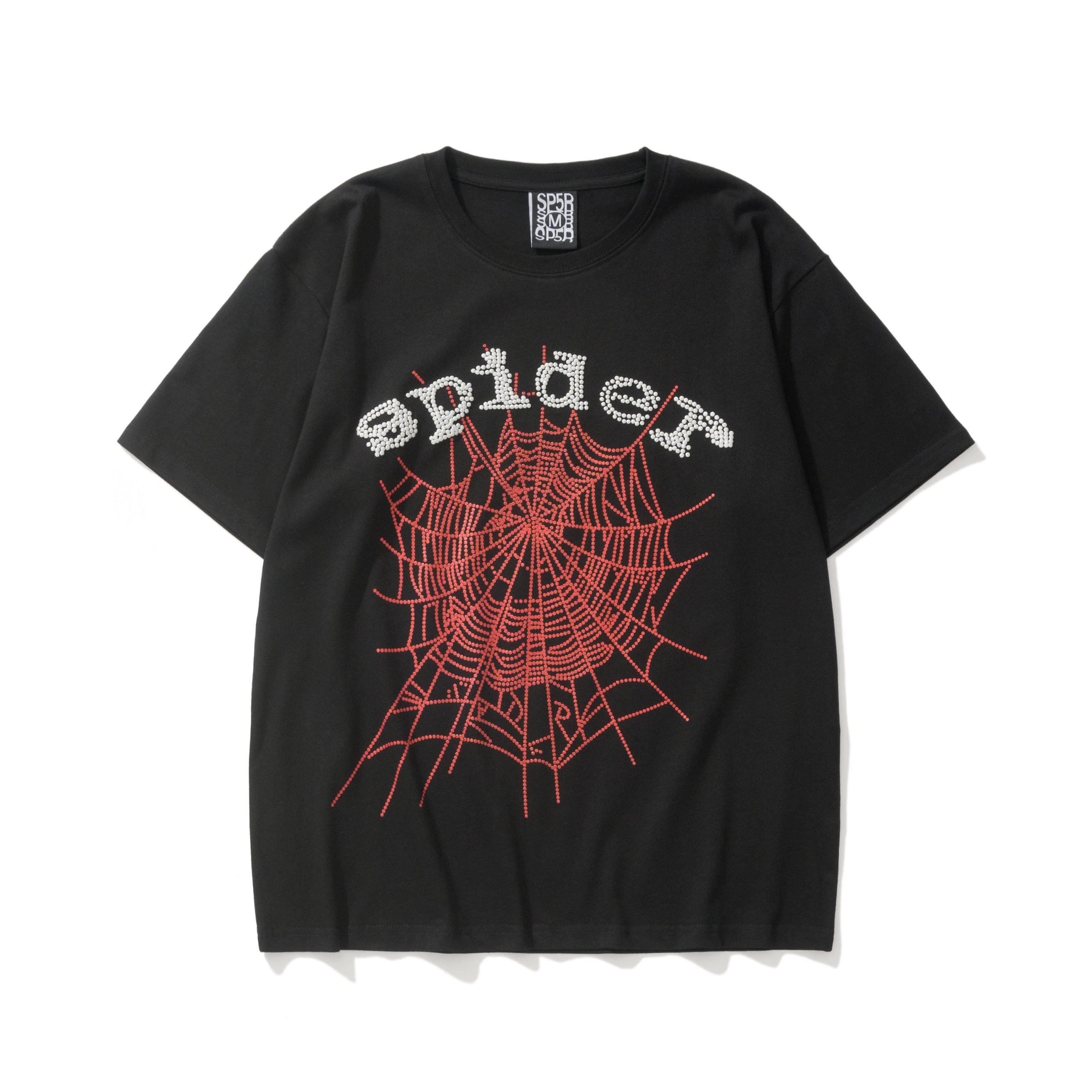 Sp5der Rhinestone Web Tee Black Red White