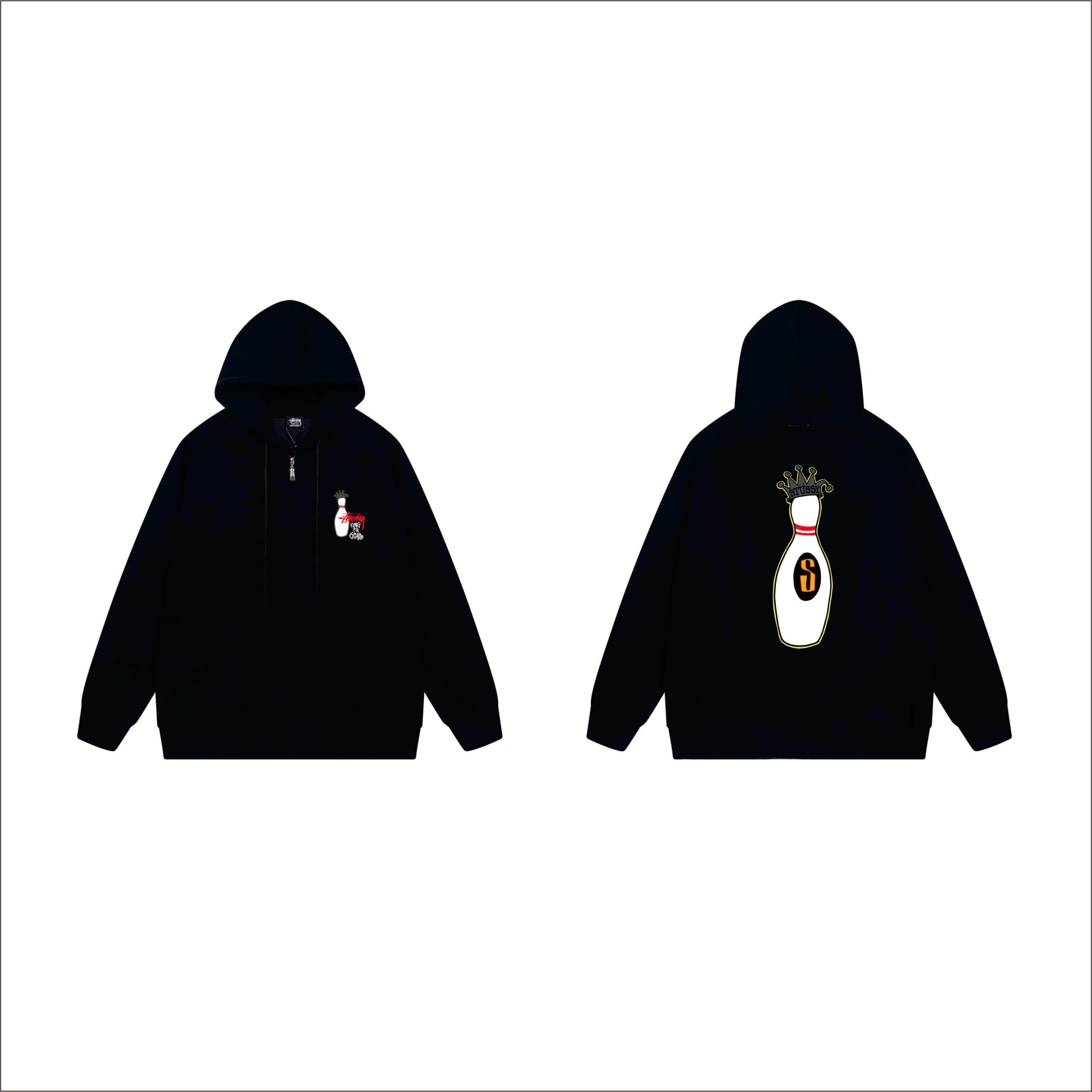 Stussy Skeleton 8-Ball Zip-Up Hoodie Navy - 5