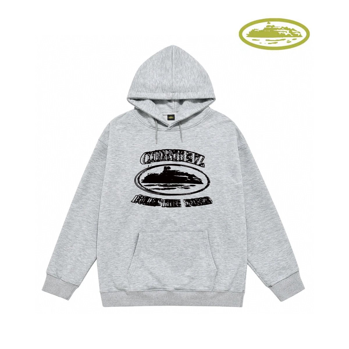 Design Vintage Ship Logo Heather Gray Hoodie - 8