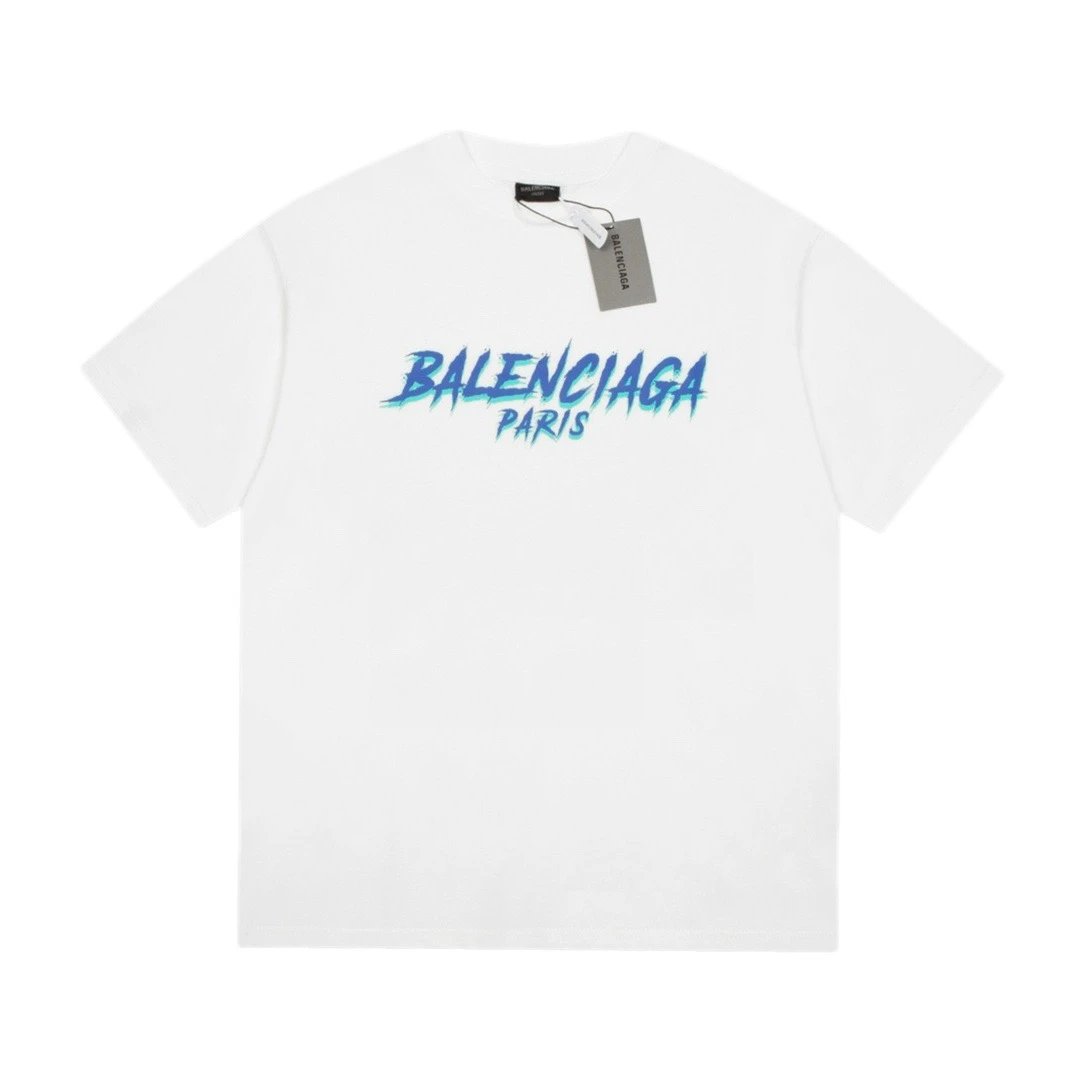 Balenciaga Paris Flame Logo Tee White Blue