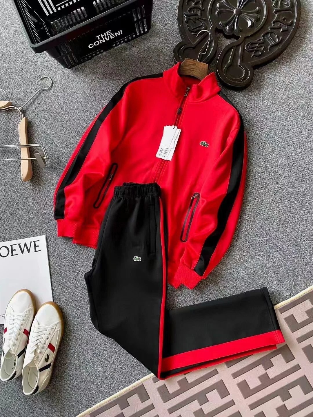 Lacoste Track Suit Set Red and Black Tracksuit - 6