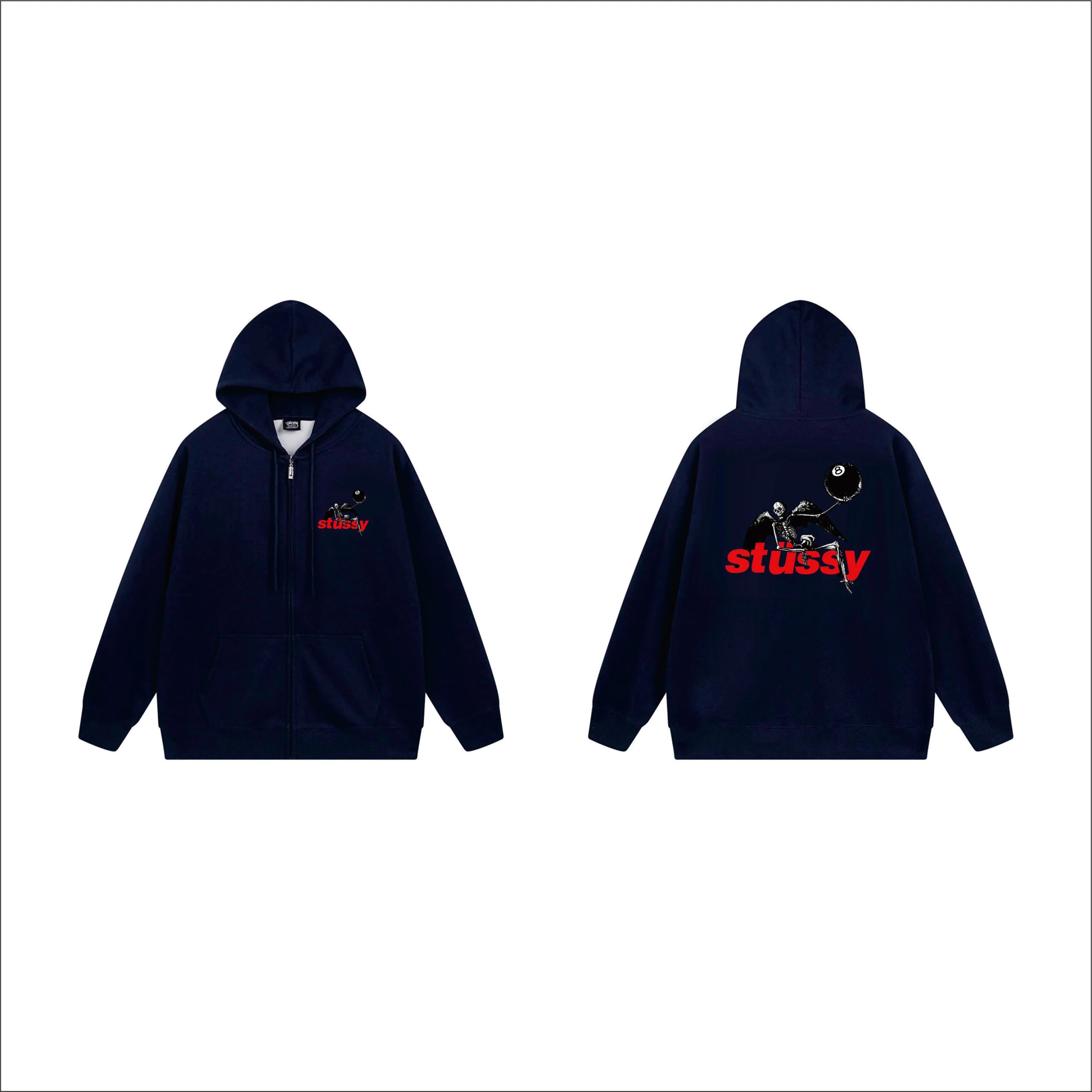 Stussy Skeleton 8-Ball Zip-Up Hoodie Navy - 12