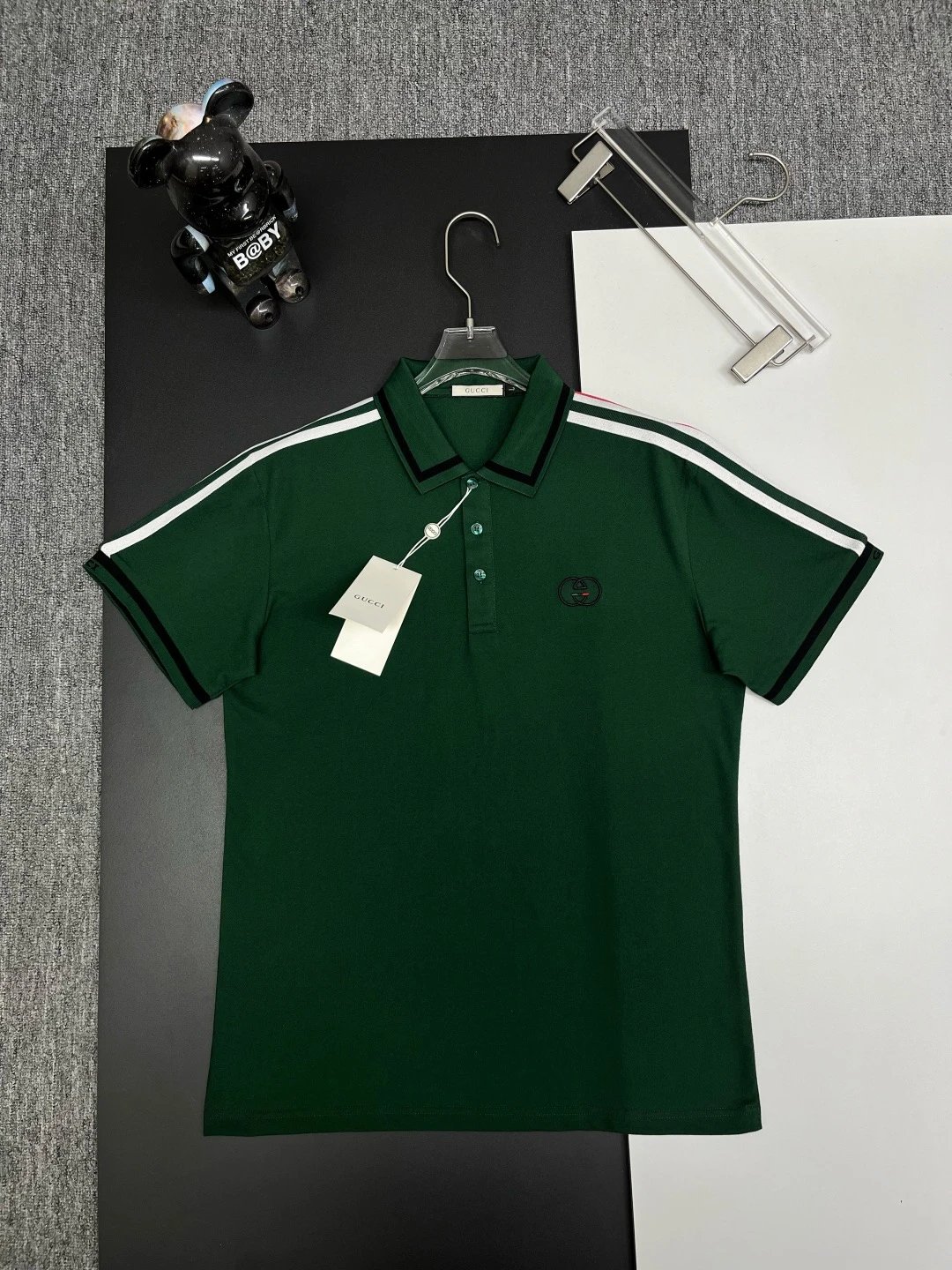 Gucci Web Stripe Interlocking G Polo Shirt Green