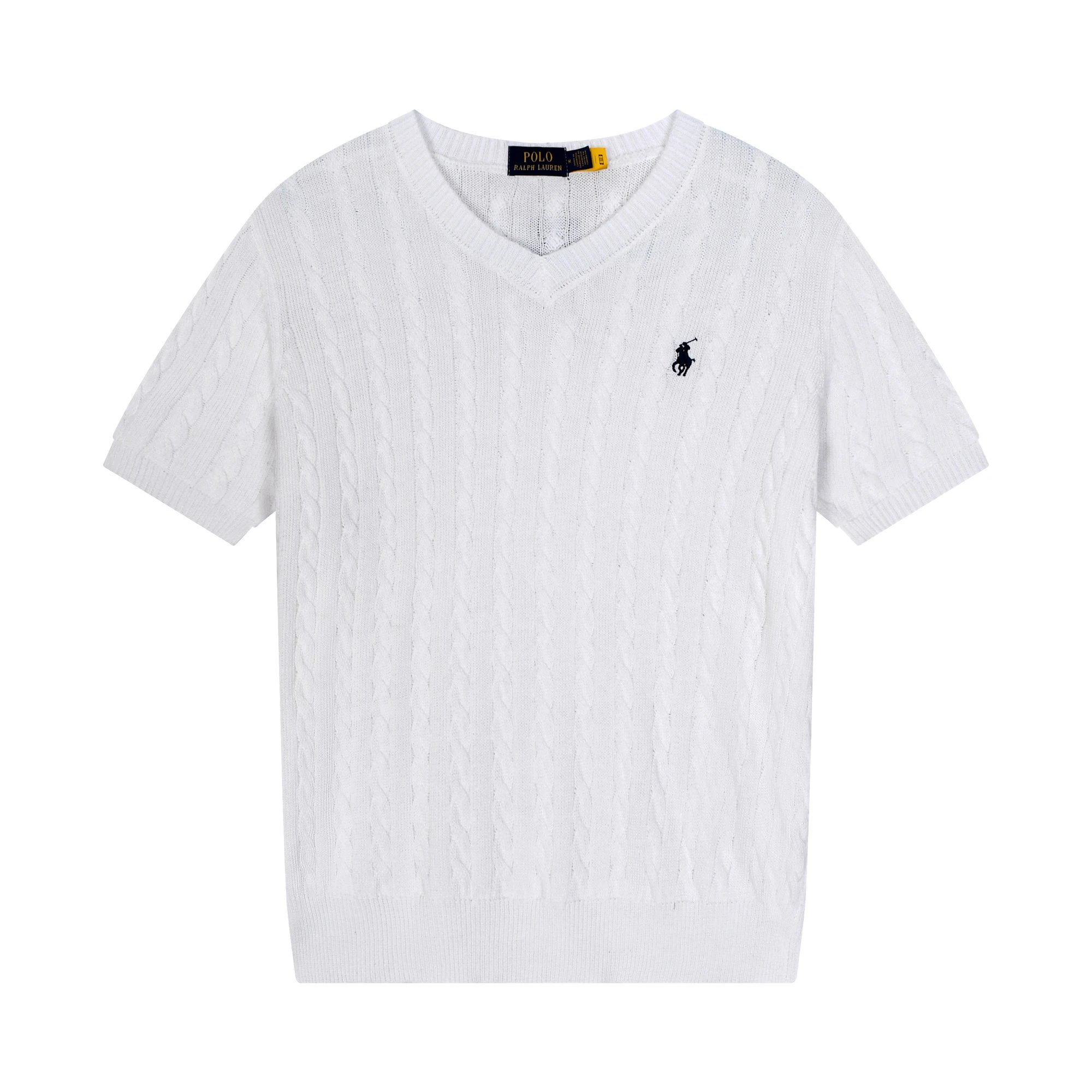 Polo Ralph Lauren Cable Knit V-Neck Short-Sleeve Sweater Black - 12