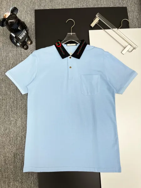 Gucci Embroidered Collar Polo Light Blue Polo Polo Shirt - 1