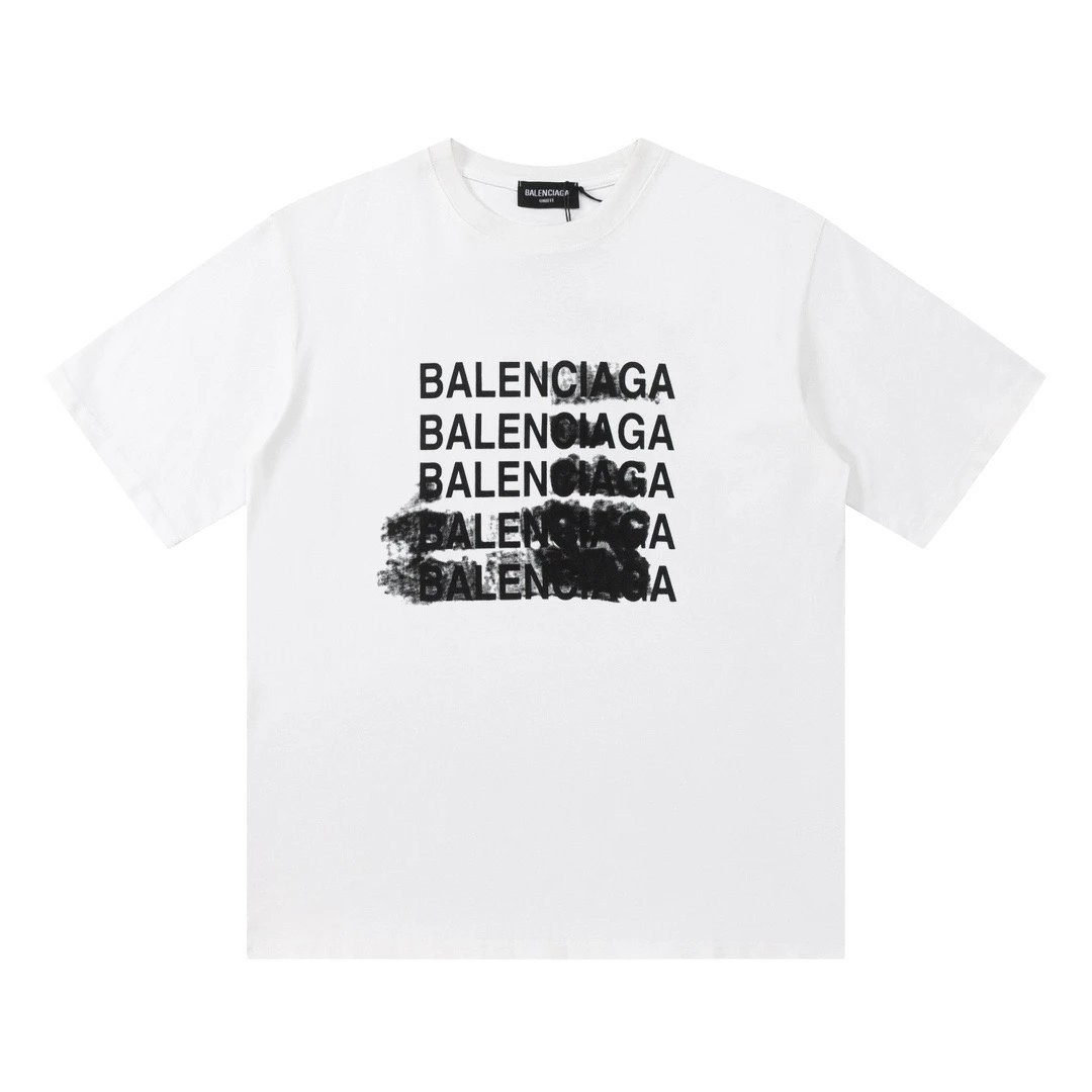 Balenciaga Blurred Repeat Logo Tee White