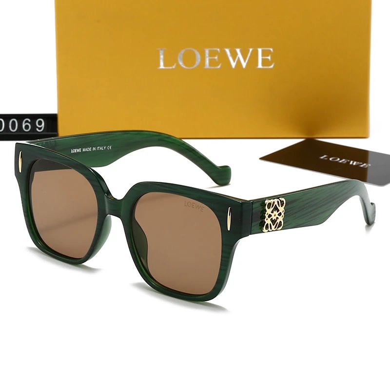 Loewe 50069 Oversized Square Sunglasses Green Frame Brown Lenses