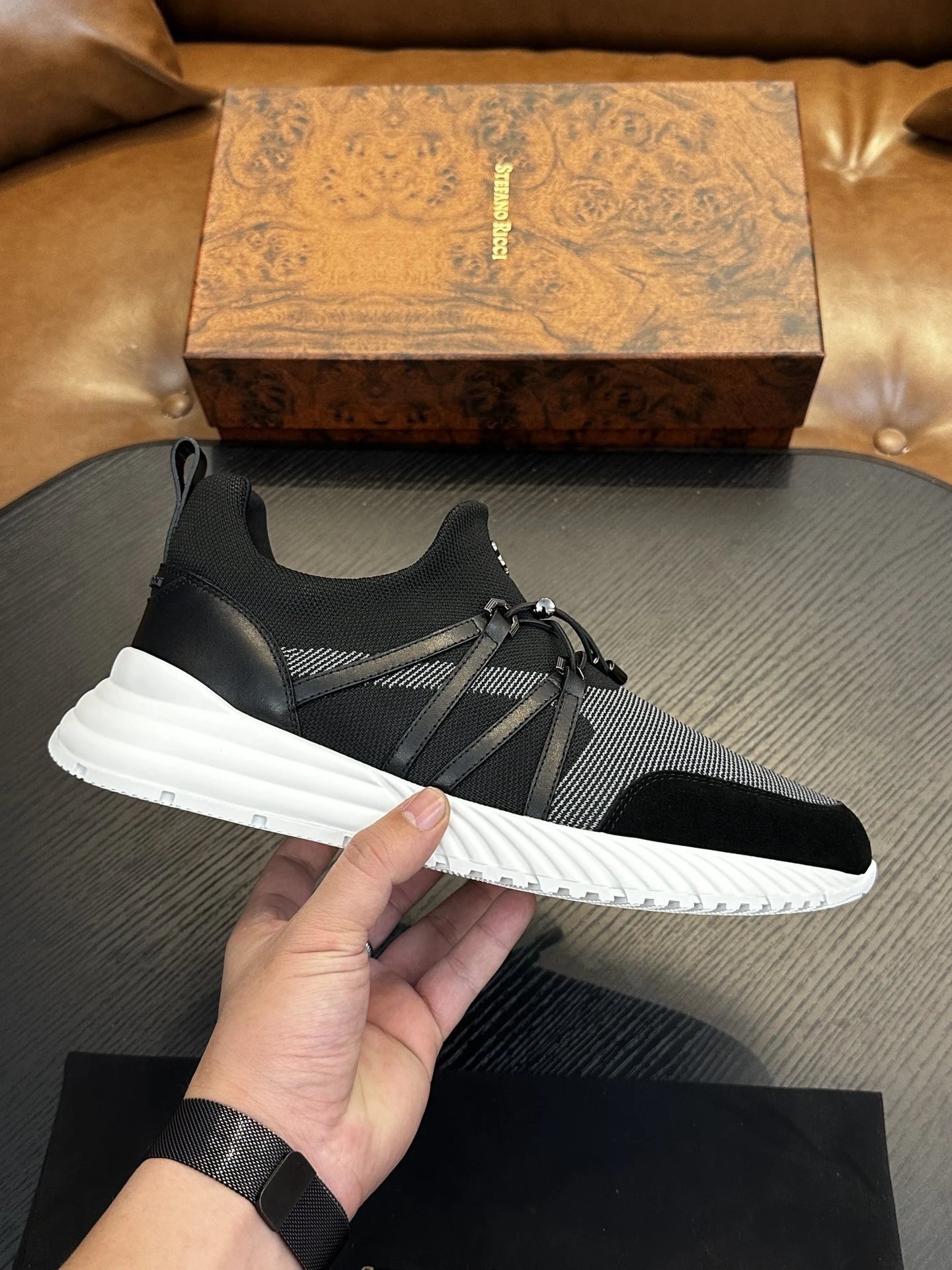 Stefano Ricci Knit Runner Sneaker Black White