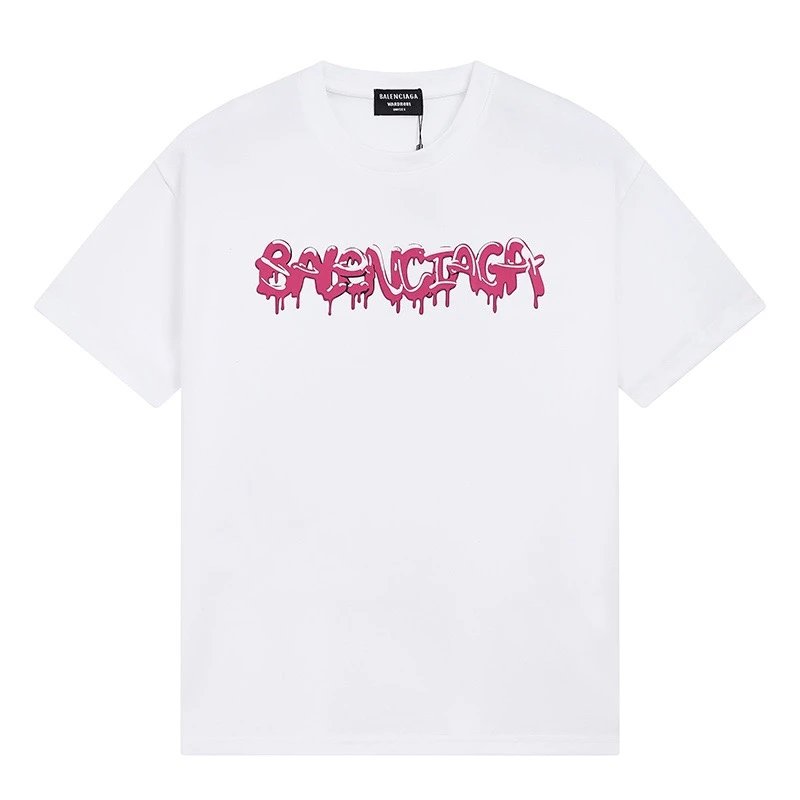 Balenciaga Graffiti Drip Logo Tee White Pink