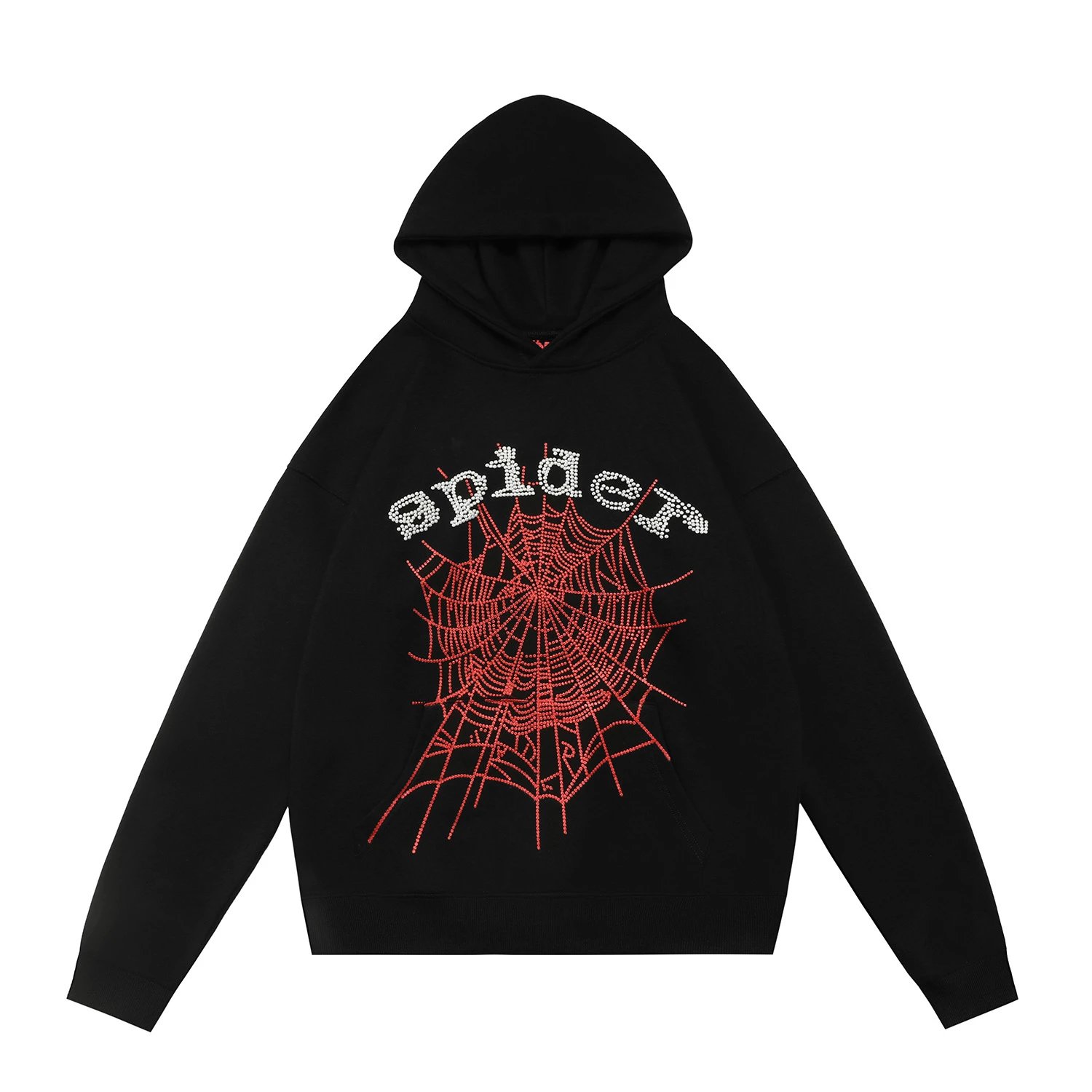 Sp5der Web Rhinestone Hoodie Black Red