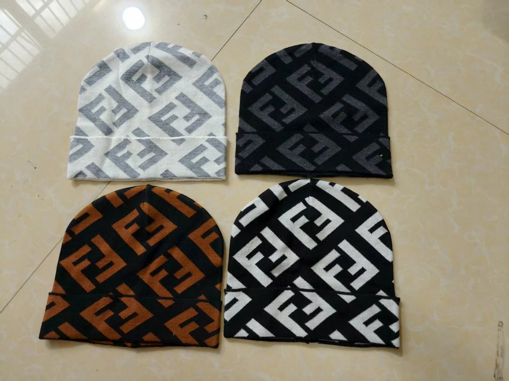 Fendi FF Logo Knit Beanie Black and White - 2