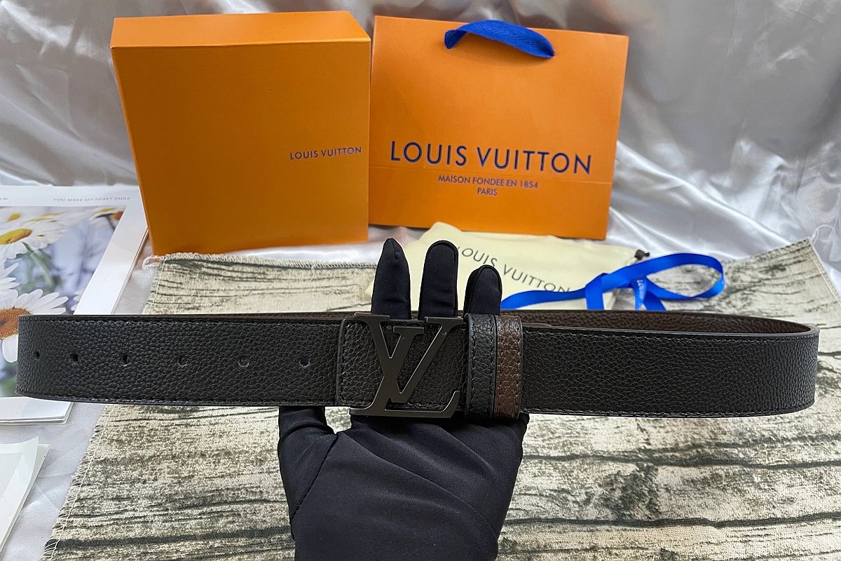 Louis Vuitton Initiales Reversible Belt Matte Black Buckle Black Brown