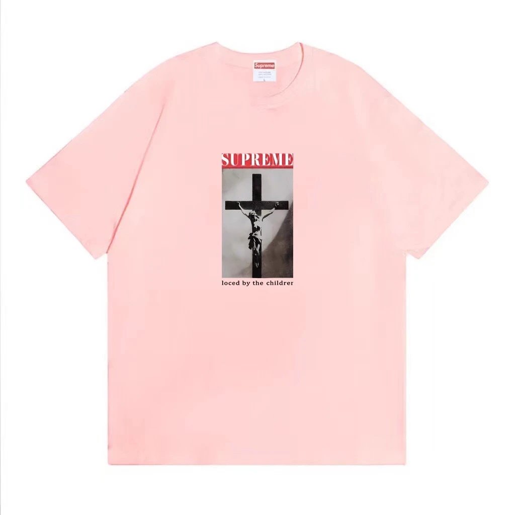 Supreme Crucifix Photo Print Tee Light Pink Cotton Short Sleeve