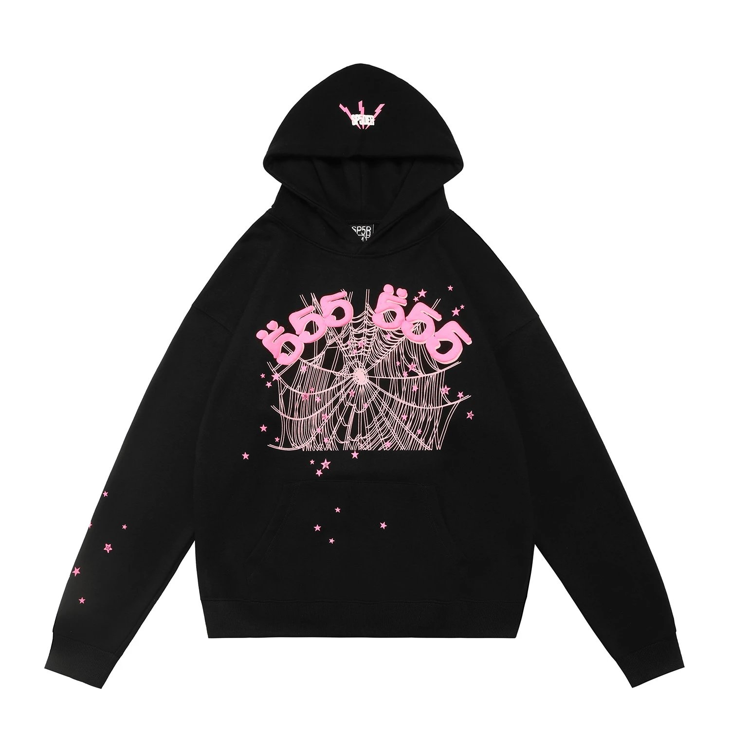 Sp5der 555 555 Web Hoodie Black Pink