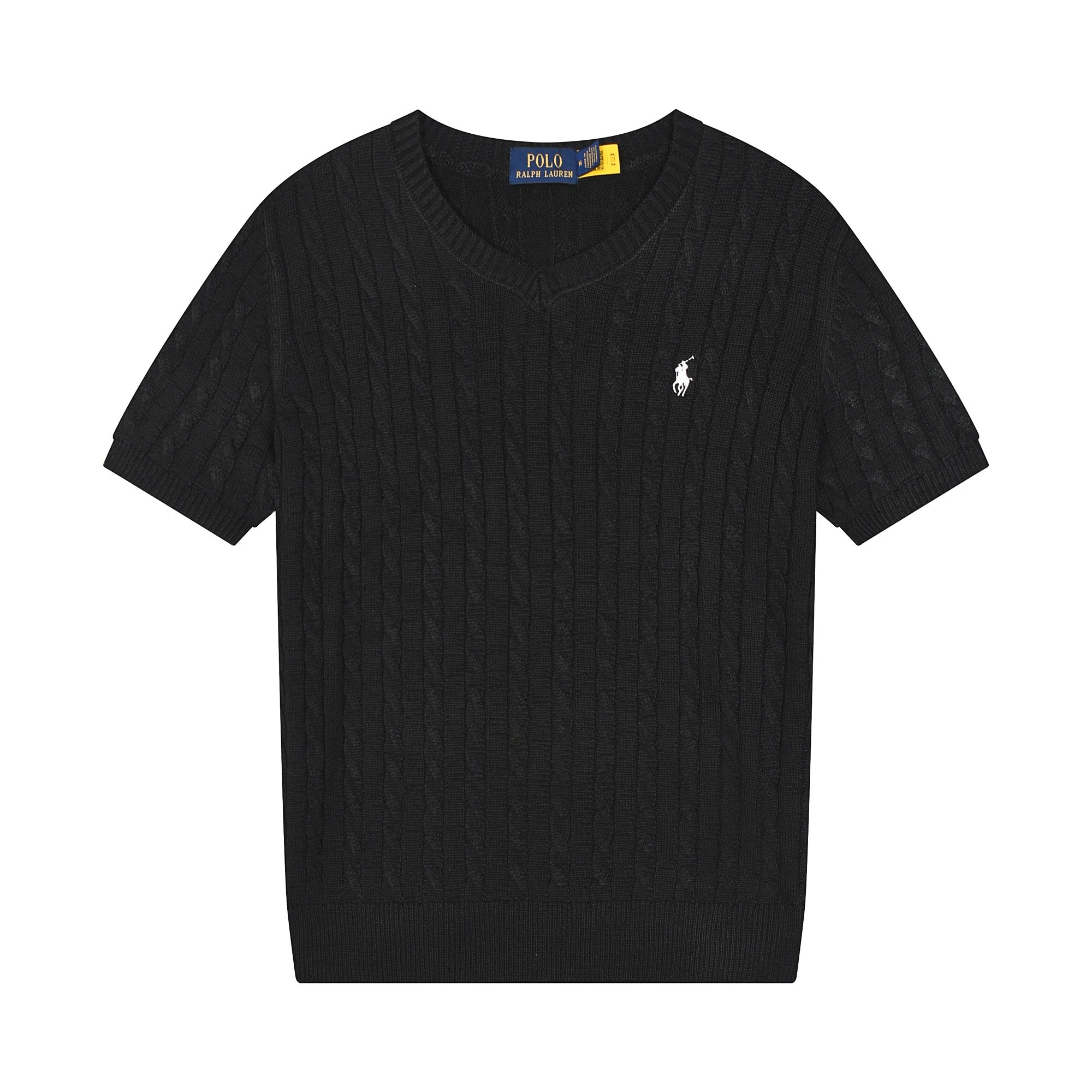 Polo Ralph Lauren Cable Knit V-Neck Short-Sleeve Sweater Black - 11