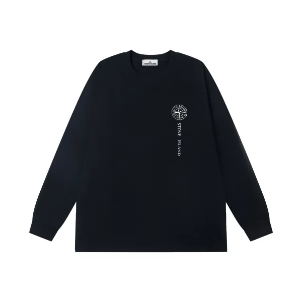 Stone Island Logo Long Sleeve T-Shirt Navy - 5