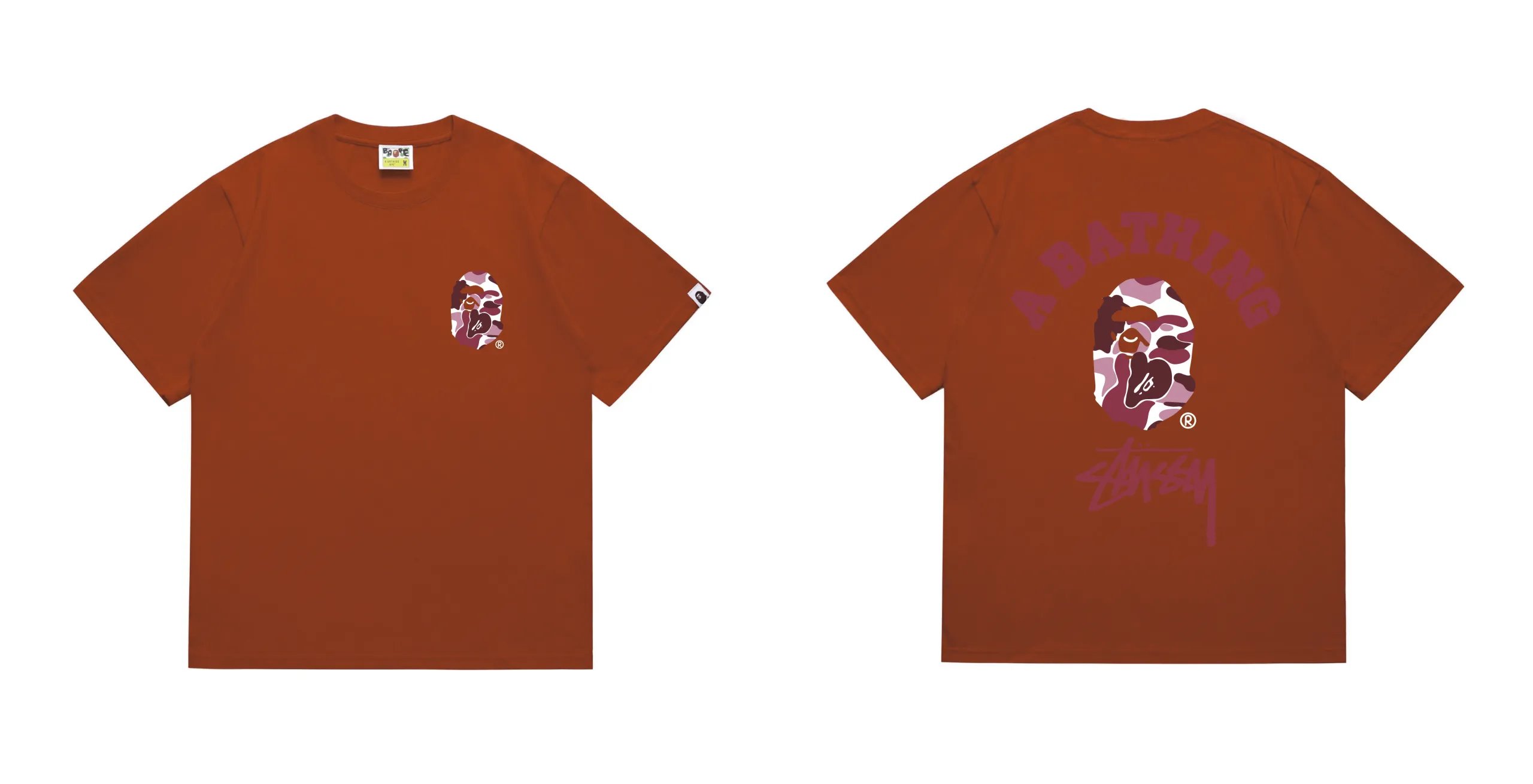 BAPE x Stussy A Bathing Ape Camo College Tee Orange Purple