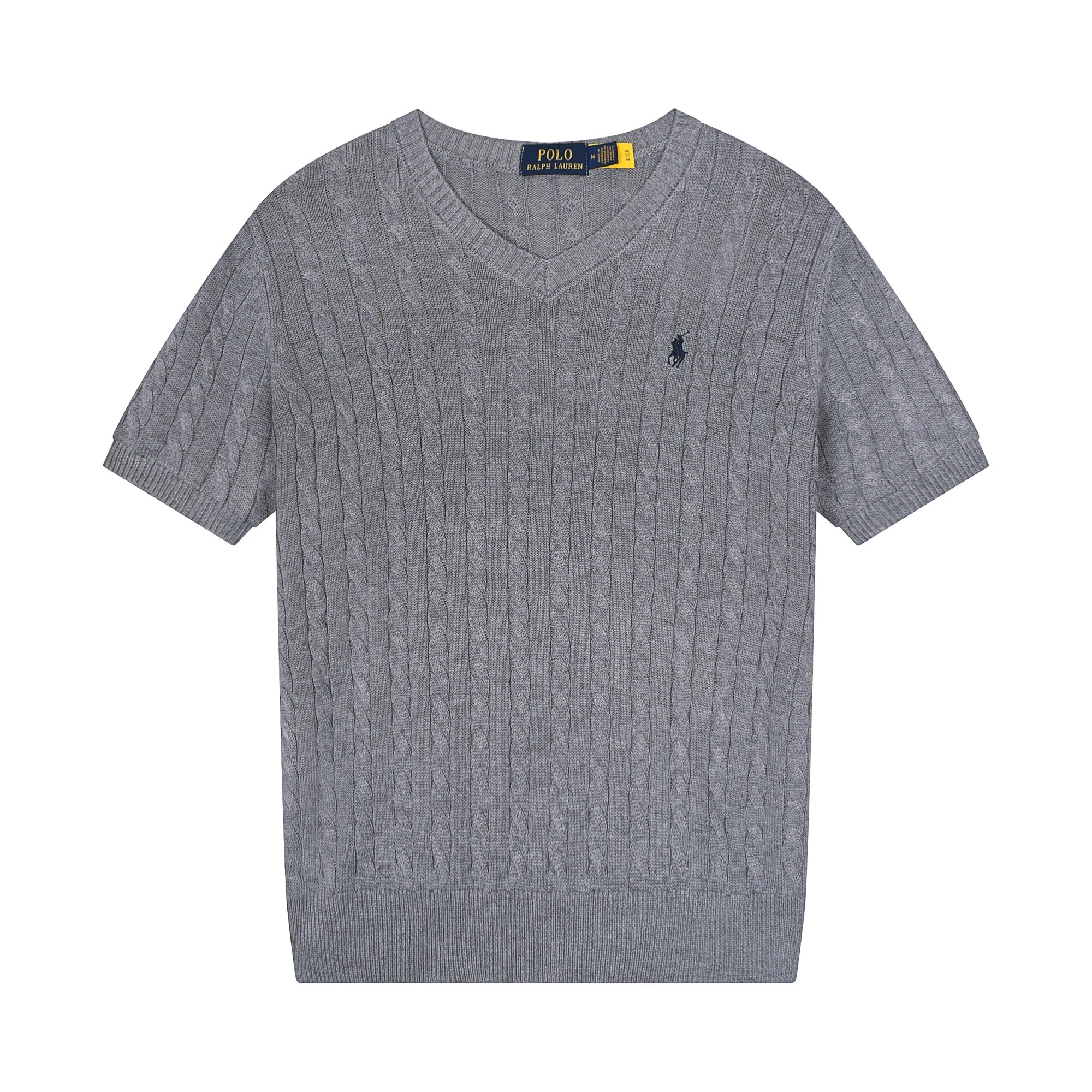 Polo Ralph Lauren Cable Knit V-Neck Short-Sleeve Sweater Black - 13