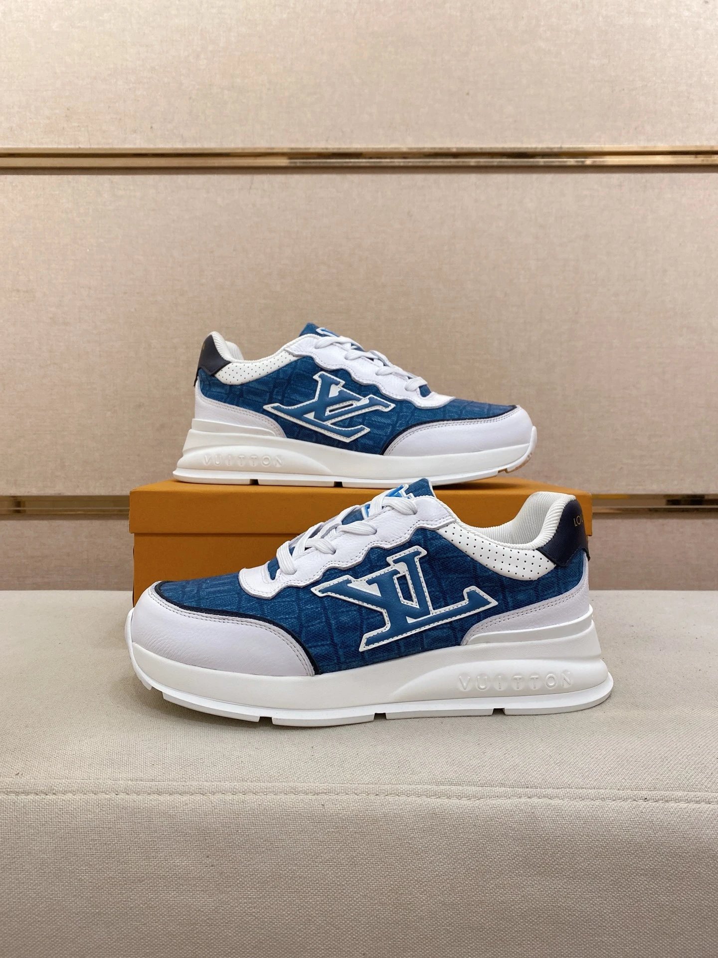 Louis Vuitton Run Away Sneaker Blue Denim Monogram White