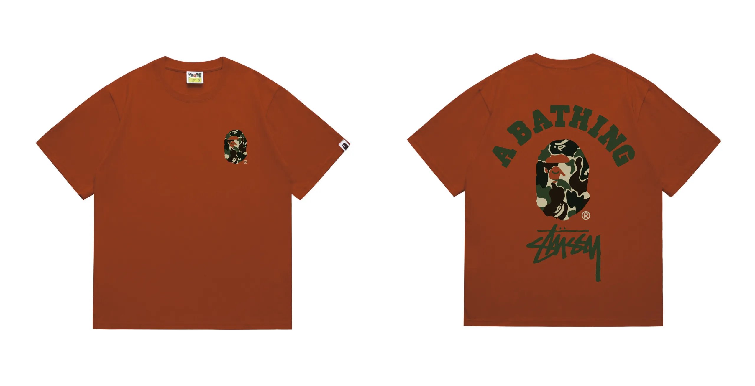BAPE x Stussy ABC Camo College T-Shirt Brown Green Camo