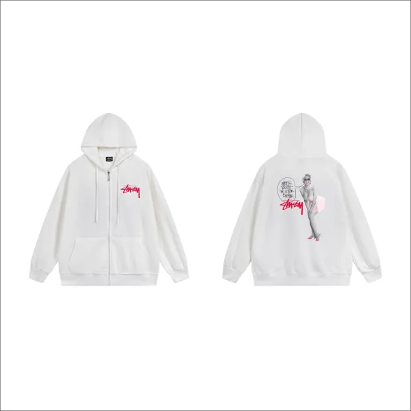 Stussy Graphic Zip-Up Hoodie White - 5