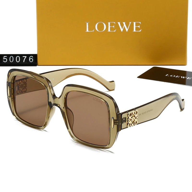 Loewe 50076 Large Square Sunglasses Transparent Beige Frame Brown Lenses