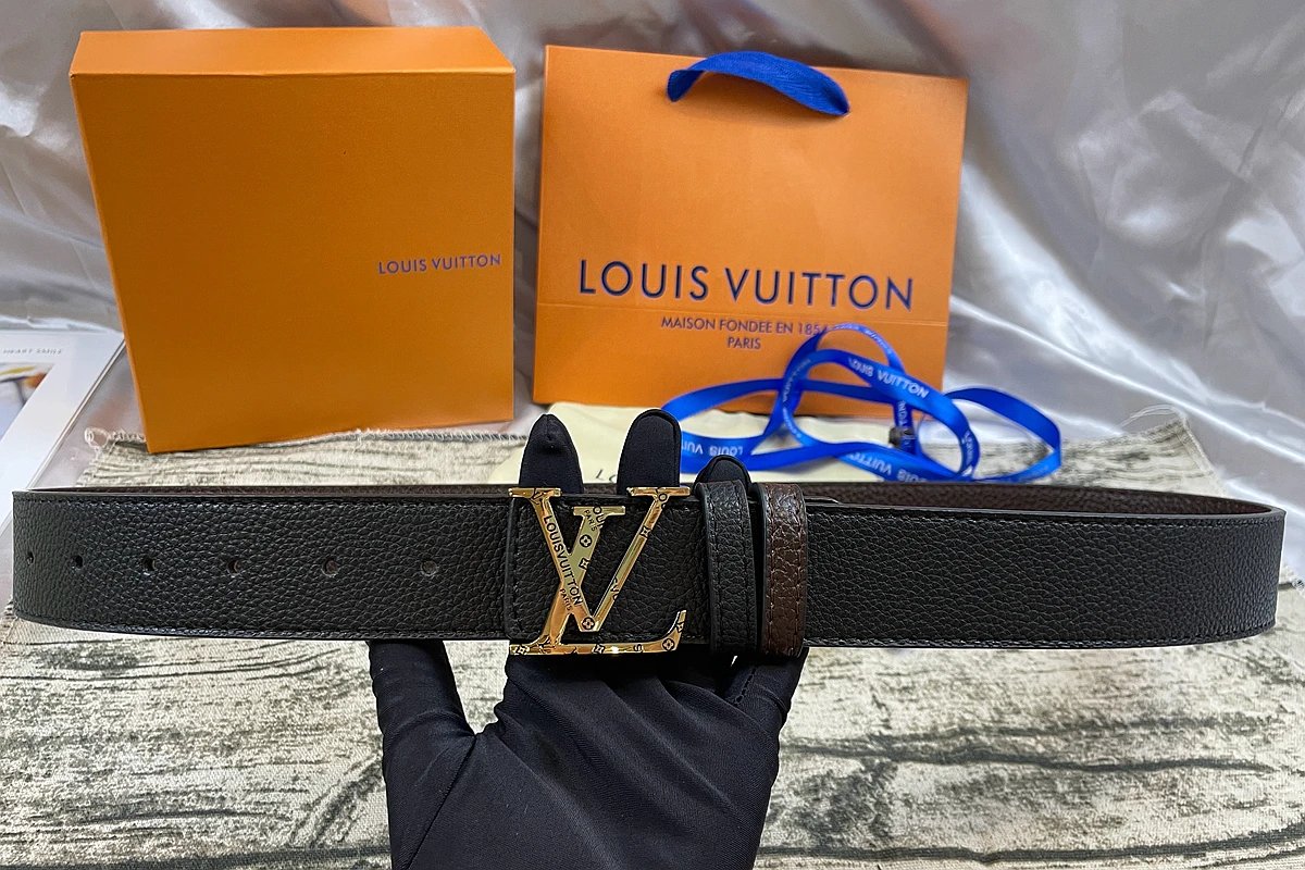 Louis Vuitton LV Pyramide Reversible Belt Beige Brown Silver Buckle