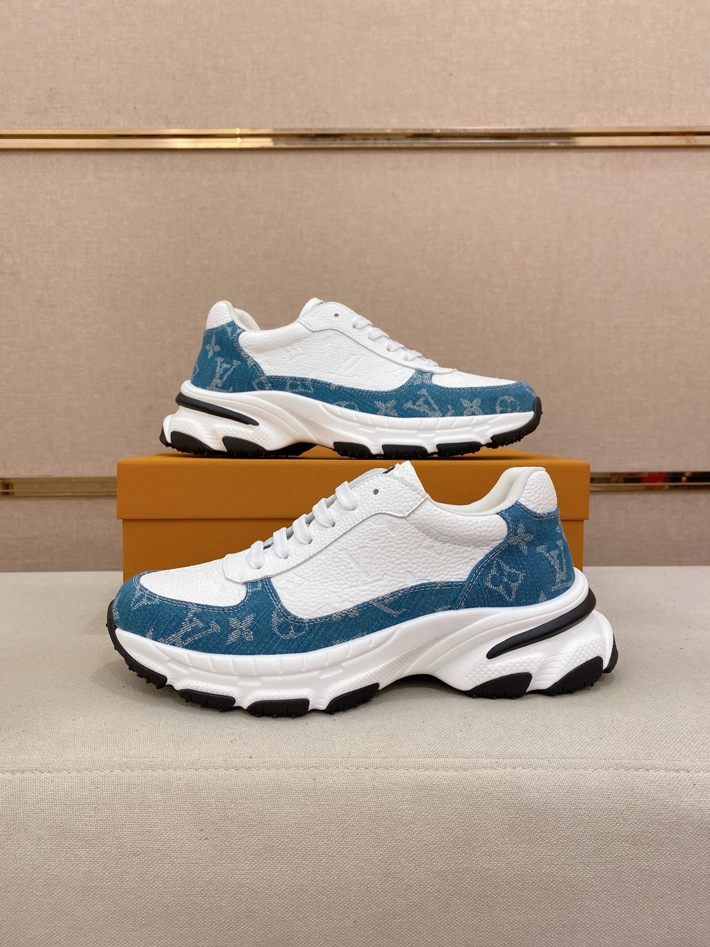 Louis Vuitton Run Away Sneaker White Blue Denim Stripe