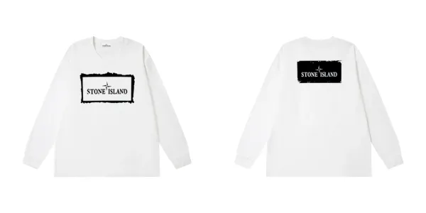 Stone Island Box Logo Long Sleeve T-Shirt White - 1
