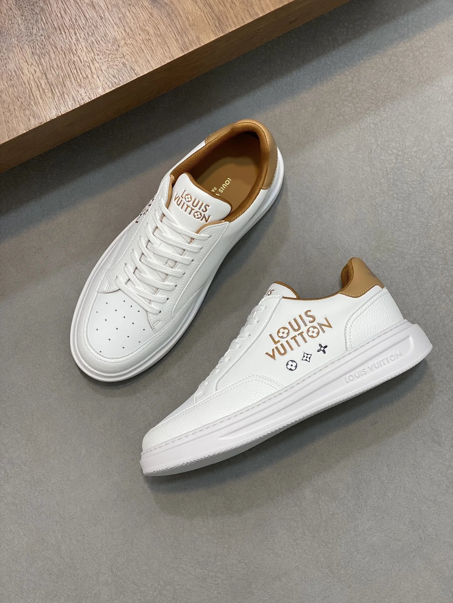 Louis Vuitton Rivoli Sneaker White Tan Logo Print