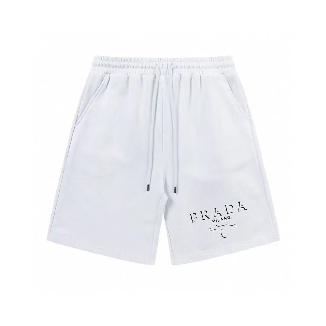Prada Milano Logo Drawstring Shorts White Black