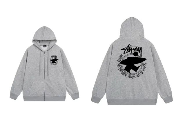 Stussy Surf Logo Zip-Up Hoodie Gray - 1