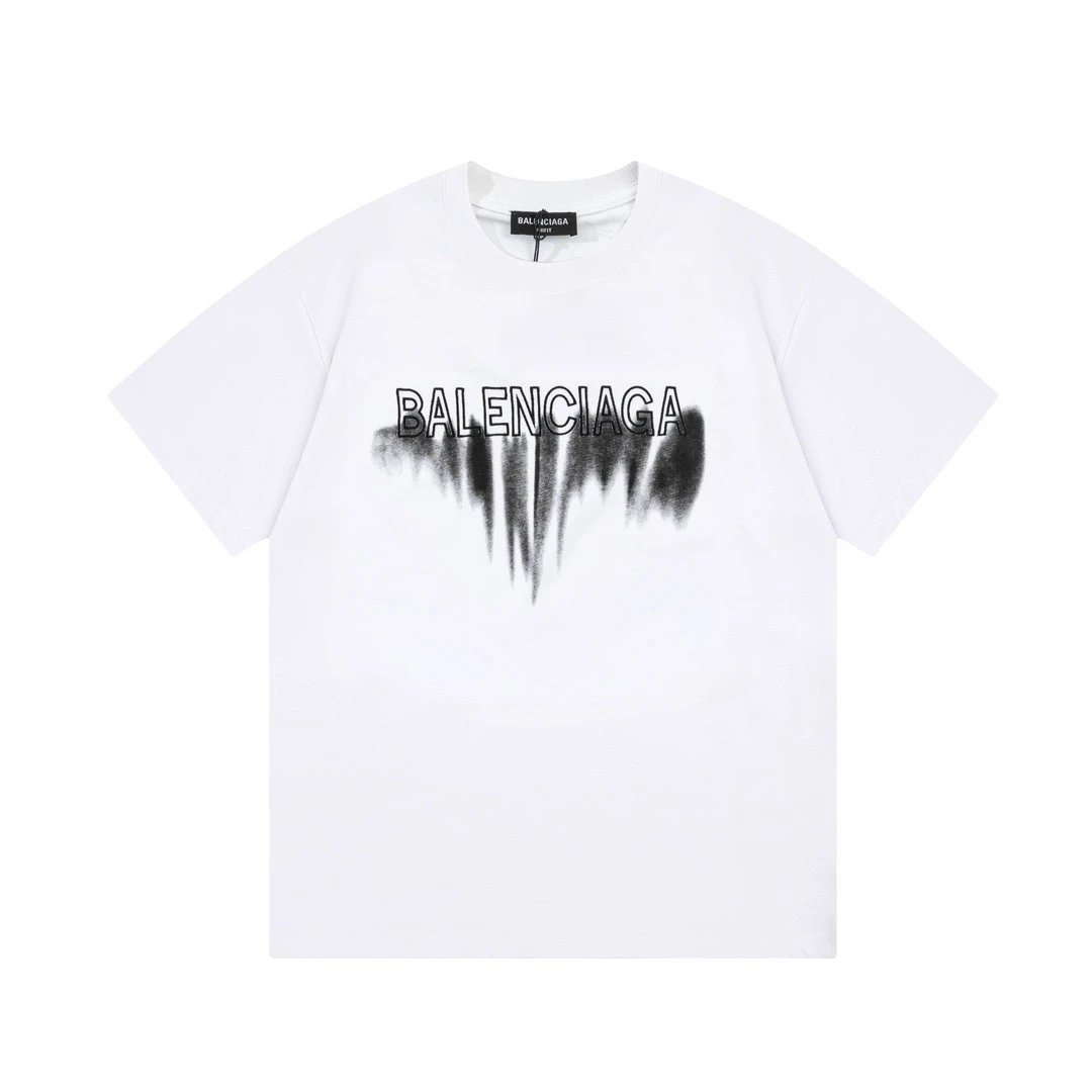 Balenciaga Brushstroke Splatter Logo Tee White