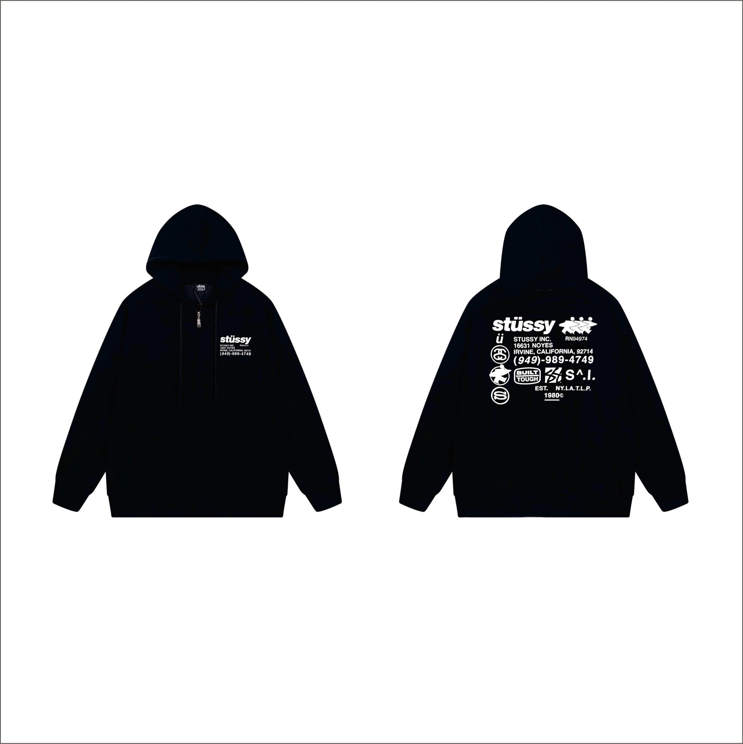 Stussy Skeleton 8-Ball Zip-Up Hoodie Navy - 4