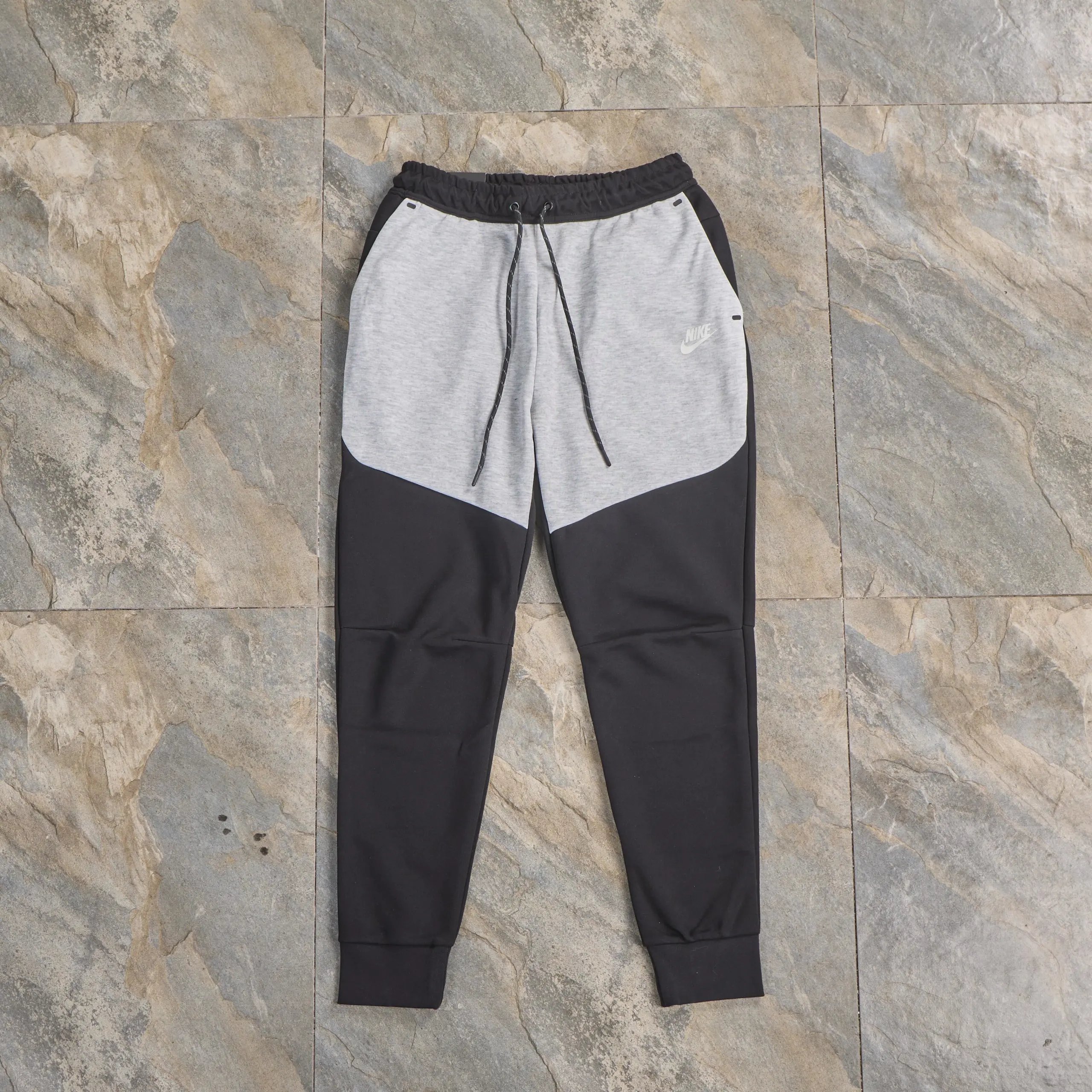 Black patchwork light gray pants