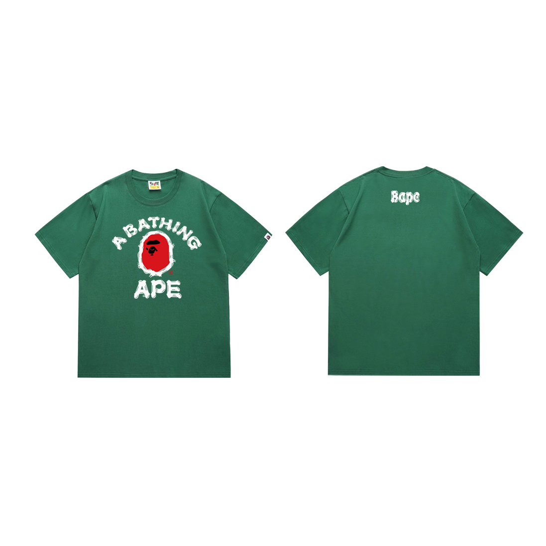 BAPE A Bathing Ape College Tee Green Red Ape Head Graphic