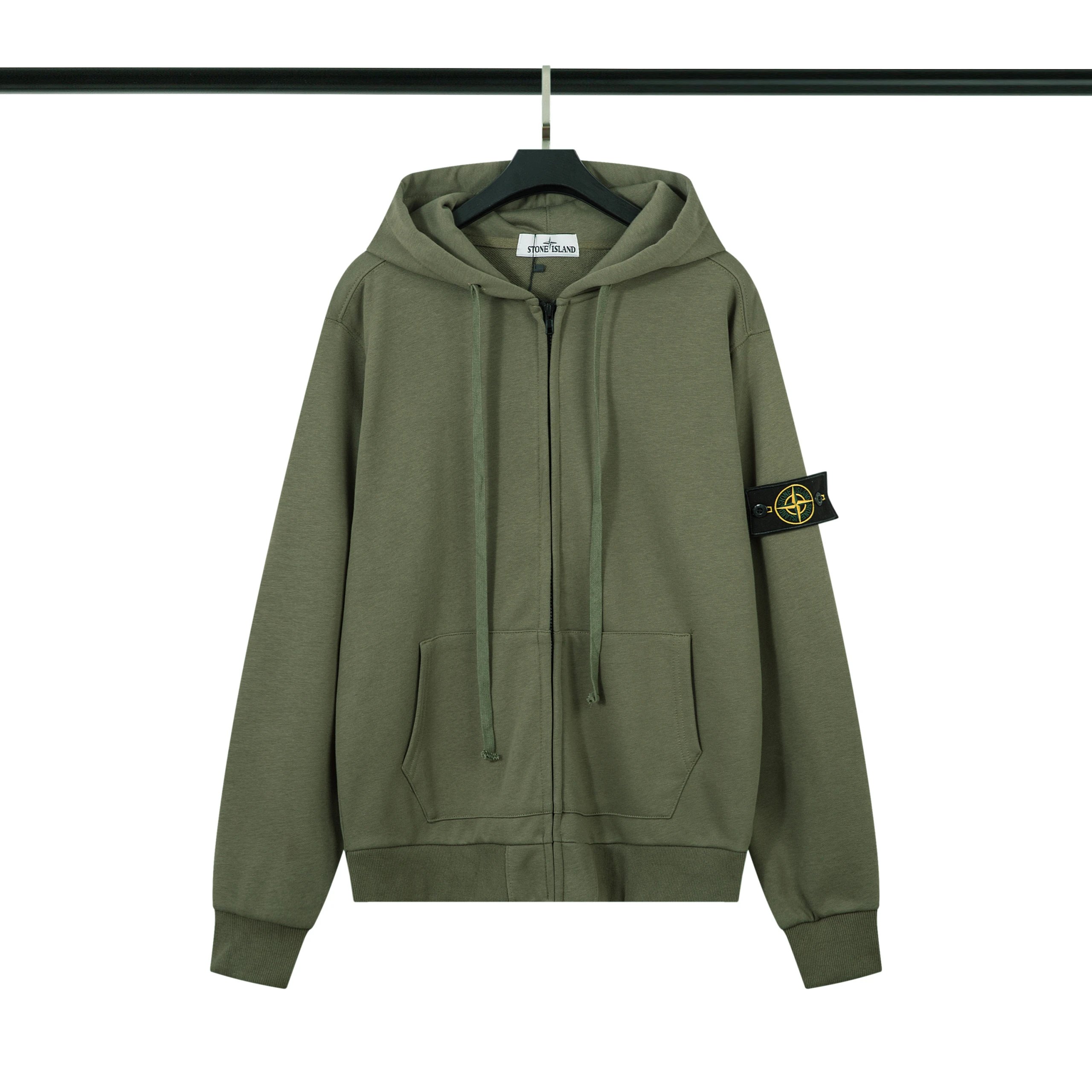 Stone Island Compass Badge Zip Hoodie Olive