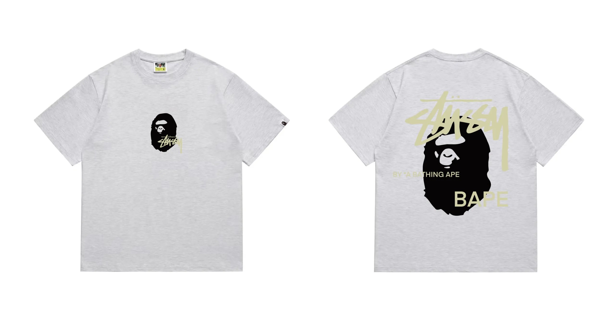 BAPE x Stussy Ape Head Collab Tee Ash Grey Black