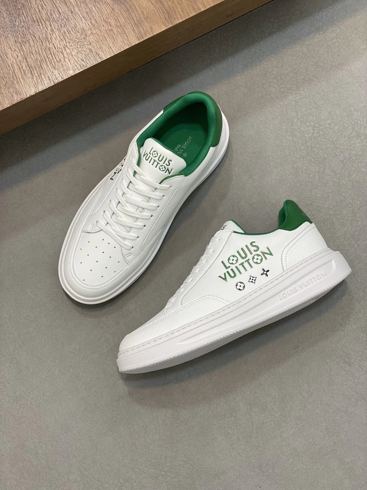 Louis Vuitton Rivoli Sneaker White Green Logo Print