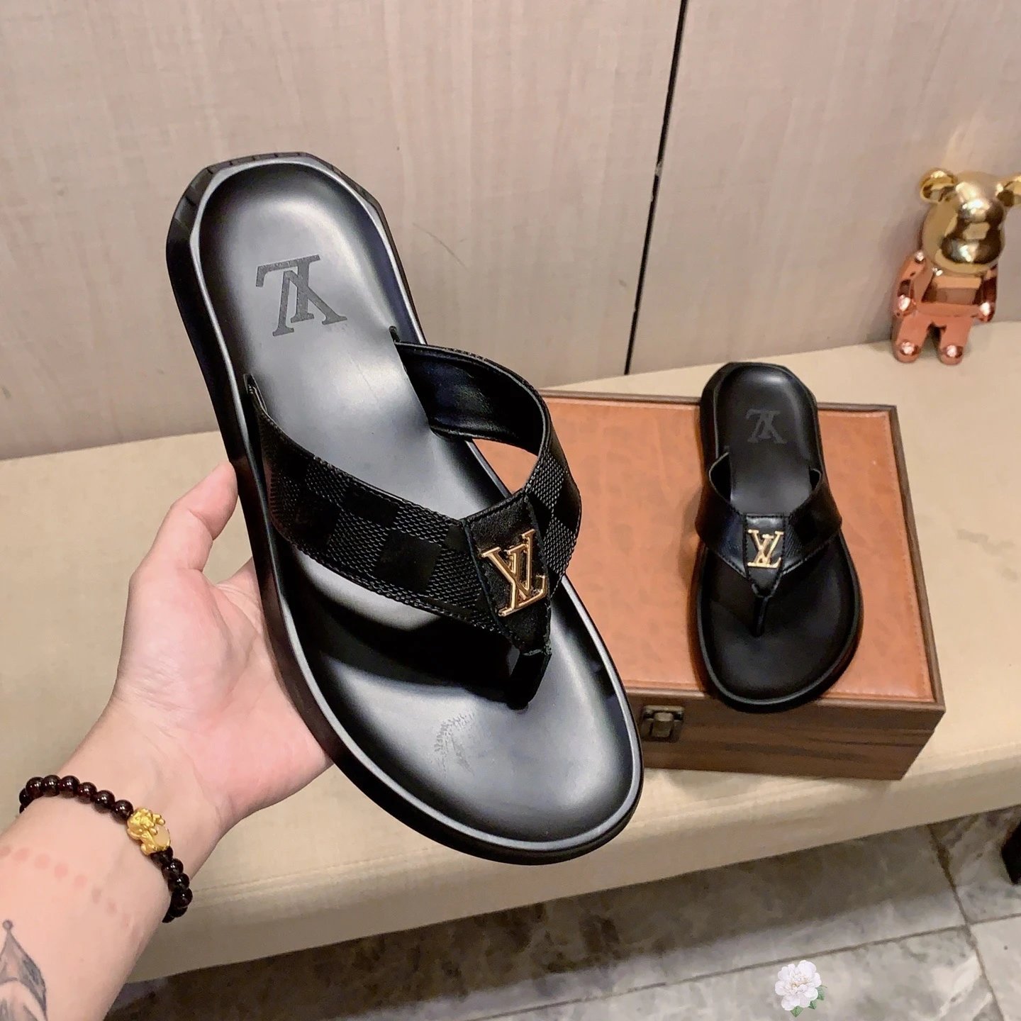 Louis Vuitton Damier Graphite Slide Sandals Black Slippers - 7