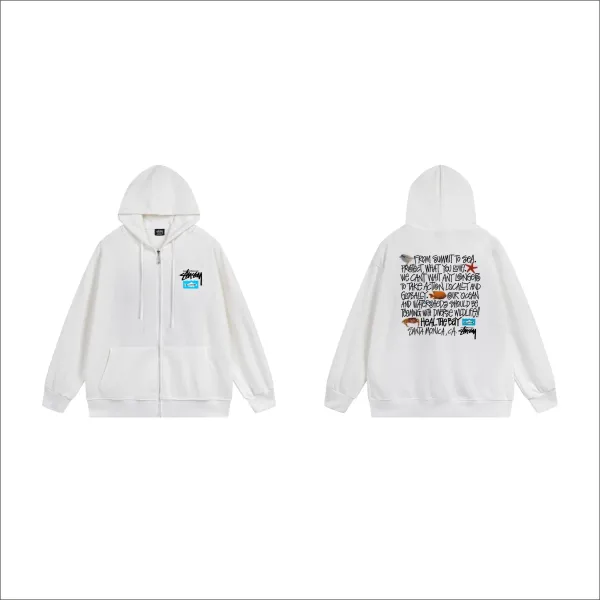 Stussy Graphic Zip-Up Hoodie White - 6