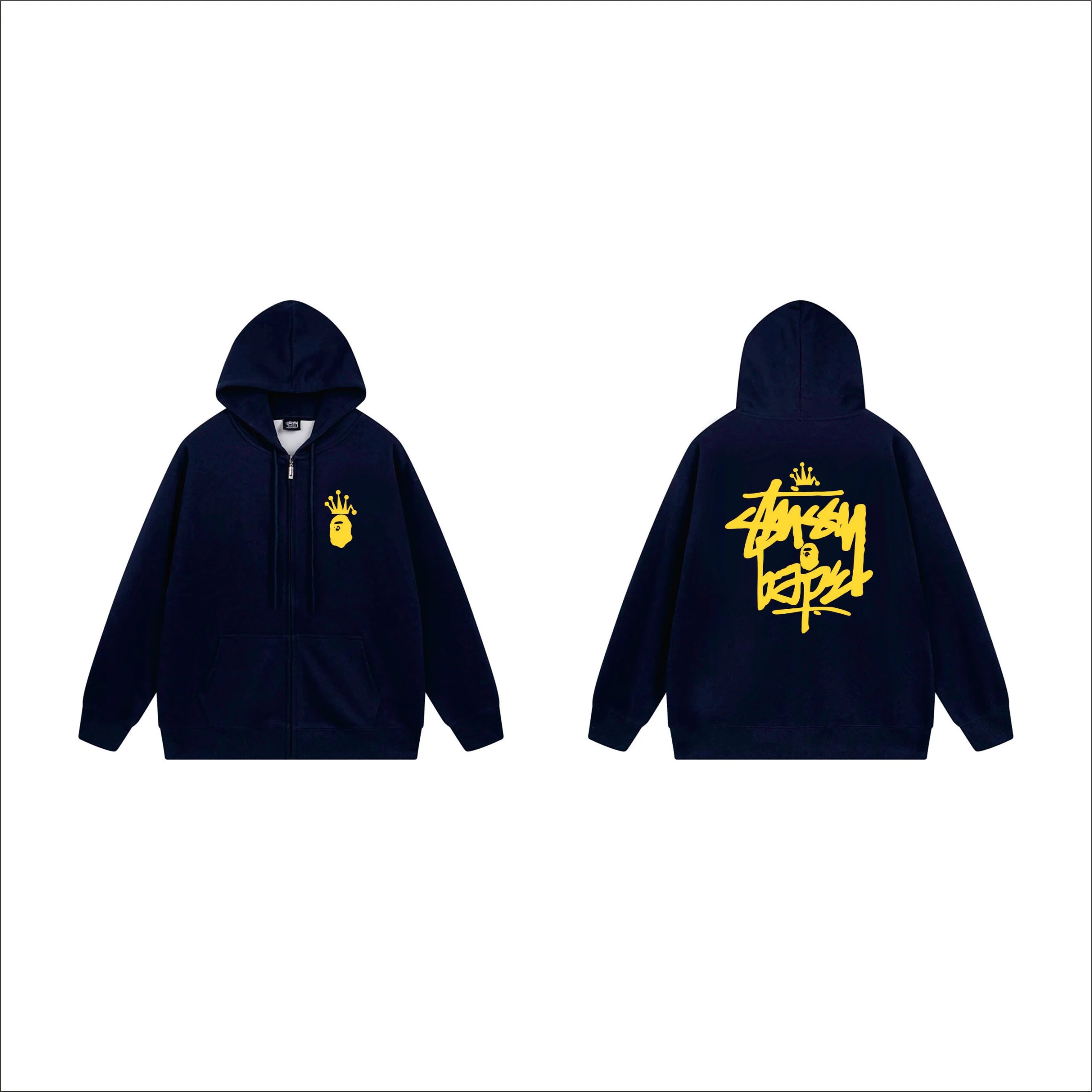 Stussy x A Bathing Ape Crown Ape Zip-Up Hoodie Navy - 10