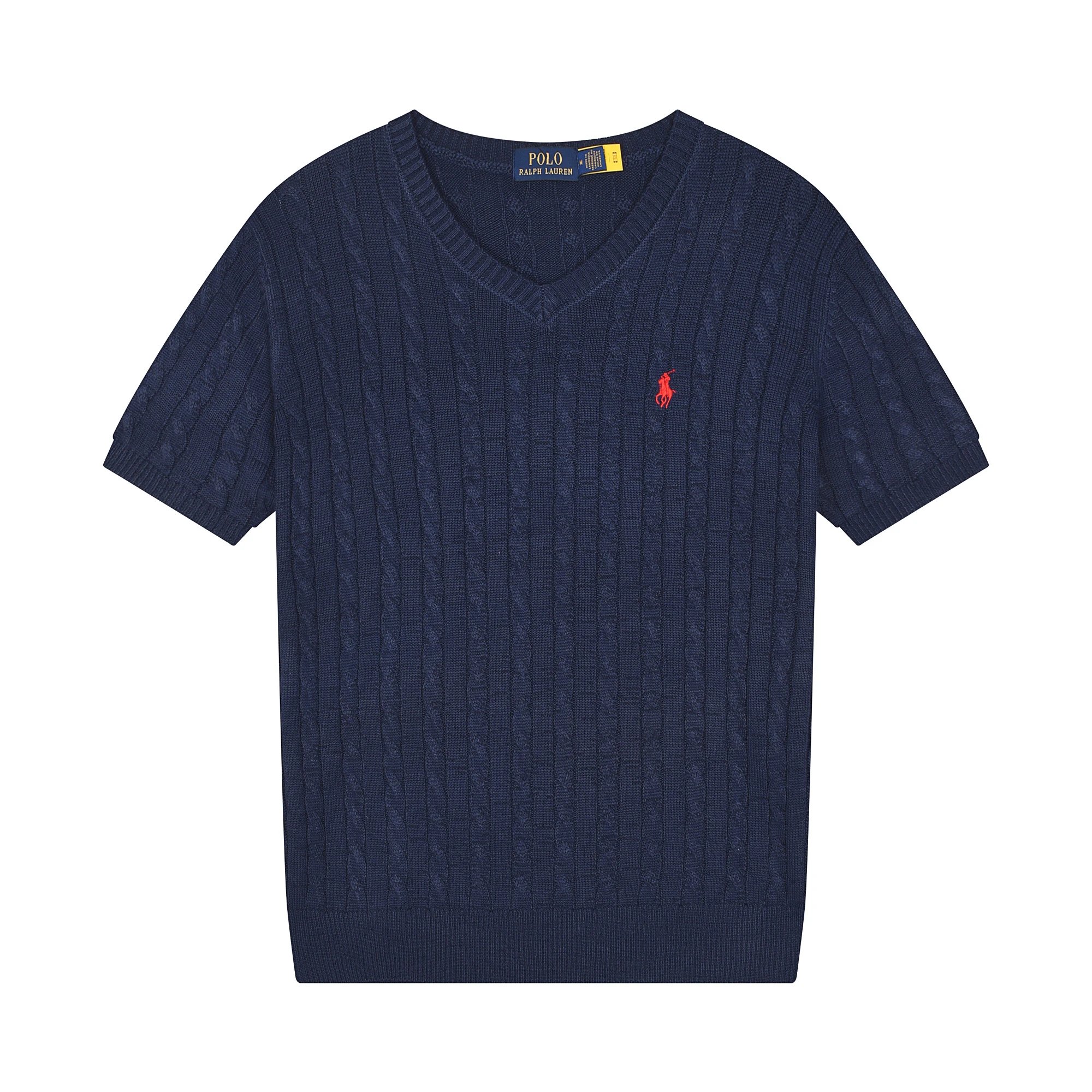 Polo Ralph Lauren Cable Knit V-Neck Short-Sleeve Sweater Black - 10