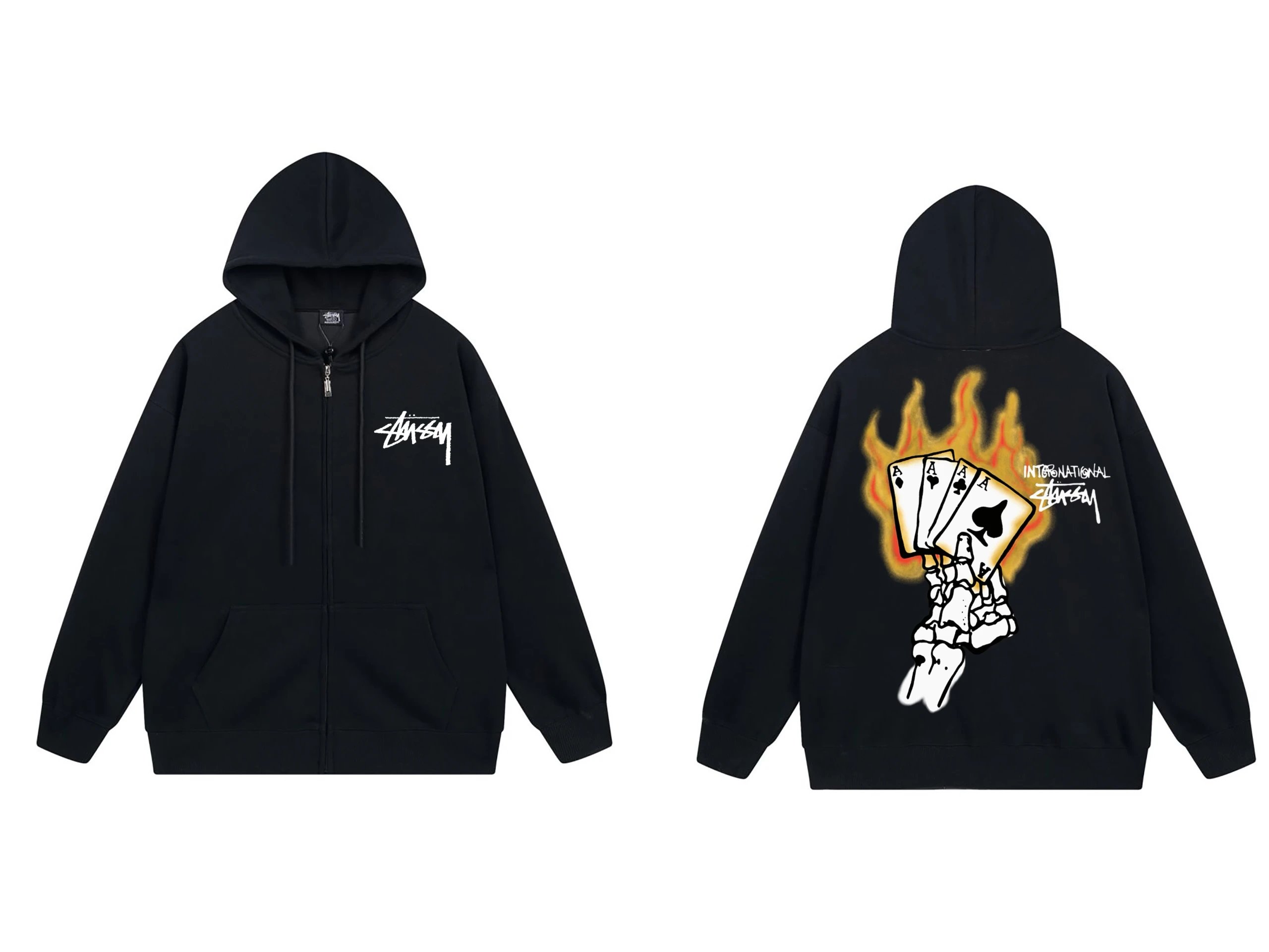 Stussy Arch Logo Zip-Up Hoodie Gray - 11