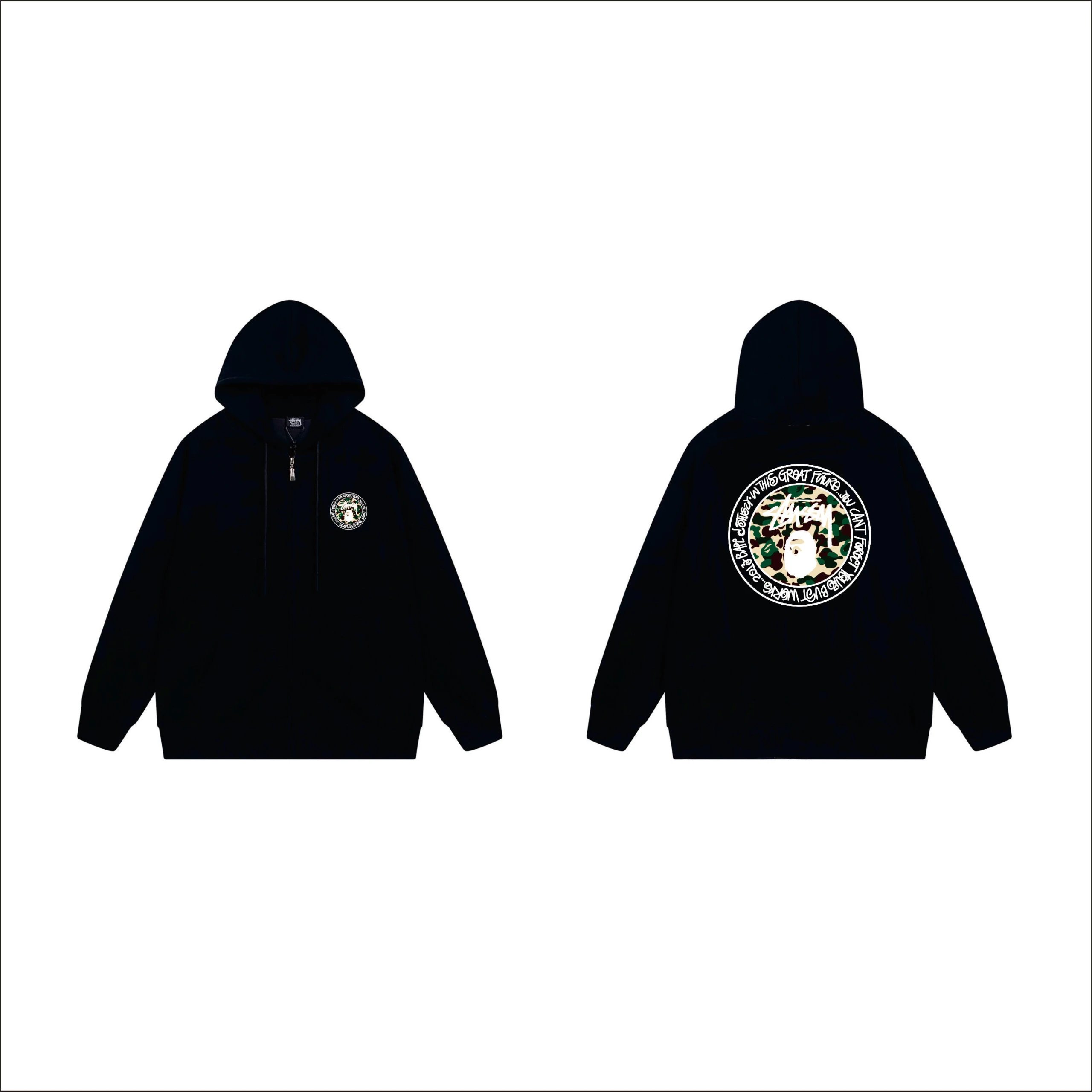 A Bathing Ape Camo Circle Logo Full-Zip Hoodie Gray - 4