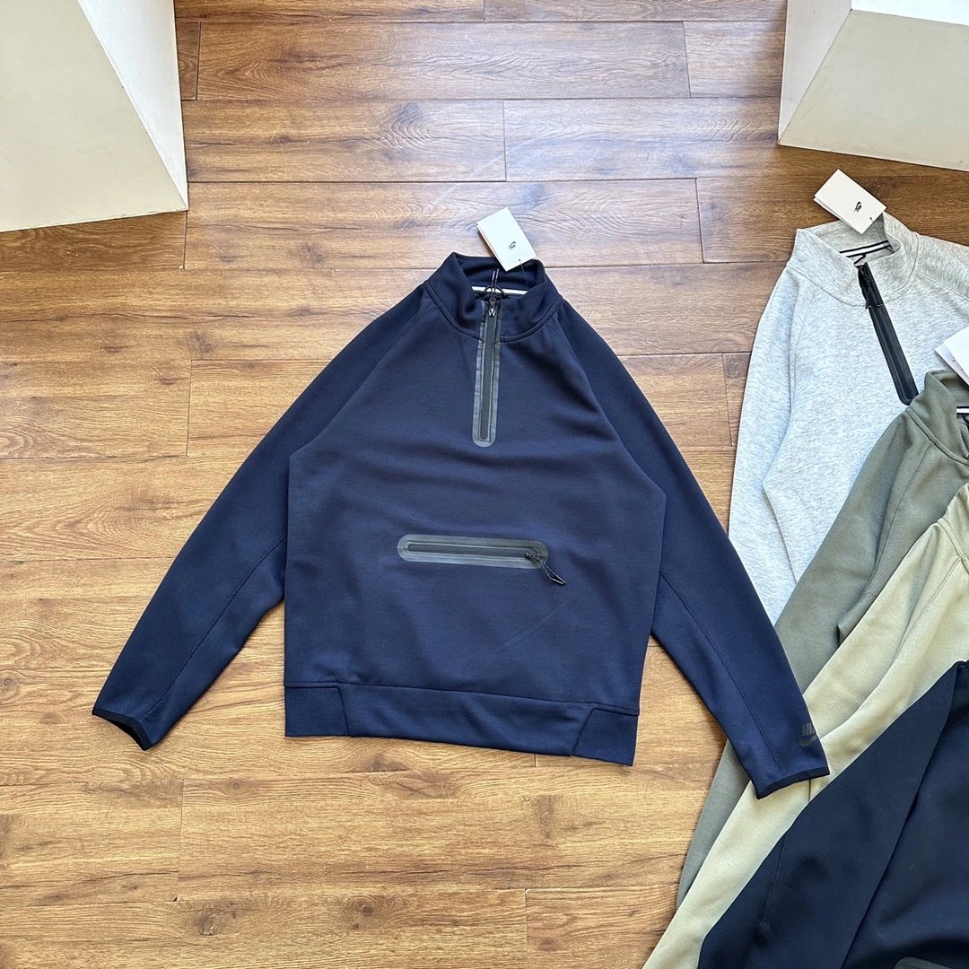 Half zip stand up collar pullover sports jacket and sweatpants two-piece set