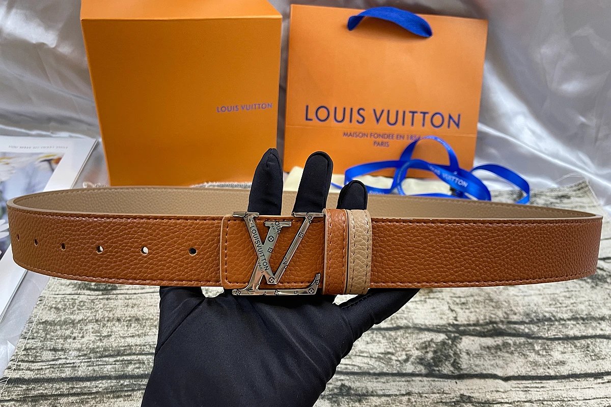 Louis Vuitton LV Initiales Pebbled Belt Blue Black Buckle